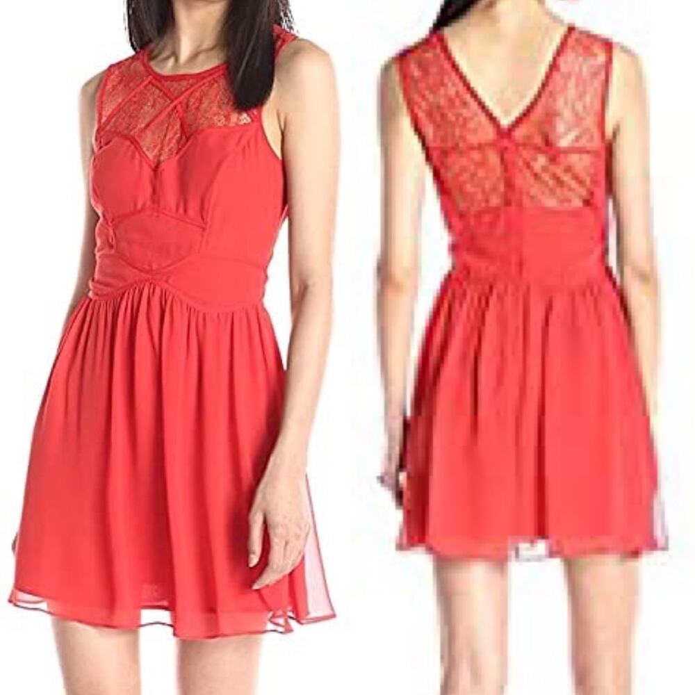 BCBGeneration‎ Red Binded Neck Lace Dress 2